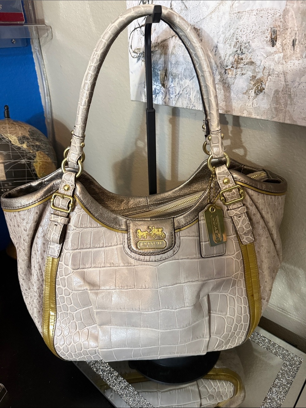 Coach Madison Abigail Exotic Embossed Leather Carryall Satchel w Dust Bag - EUC - Picture 1 of 12